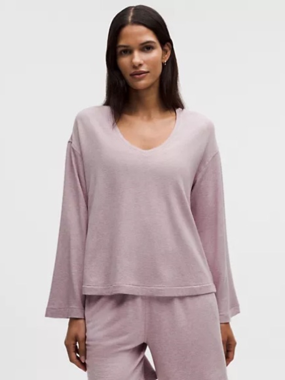 Lululemon BeCalm V-Neck Bell Sleeve Shirt - Heathered Porcelain Pink, Size M